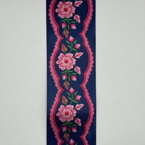 Dark Blue With Floral Ribbon 1.5” 6YDs