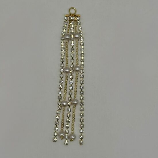 Gold Rhinestone Chain And Pearl Earring Dangle 2PC